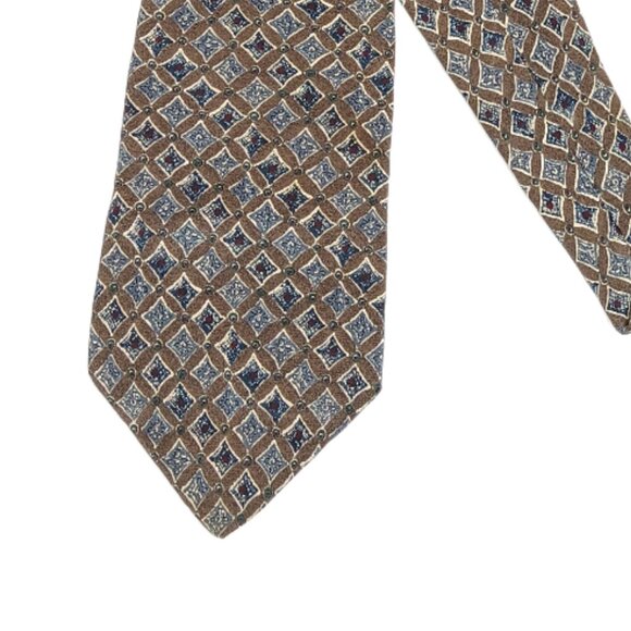 Zylos George Machado Silk Tie Men’s 59” Taupe Blue Geometric Designer Wide New - Picture 1 of 4